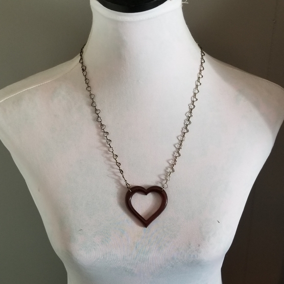 Relisted -Open heart necklace brown bronze tone heart links chain long - Picture 2 of 15